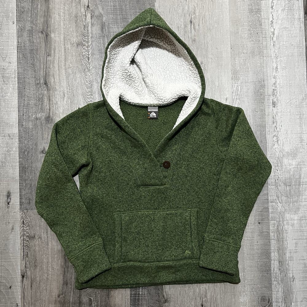 NIKE ACG Performance Fleece Pullover Sweater Women's Size L - Heather Green Hood